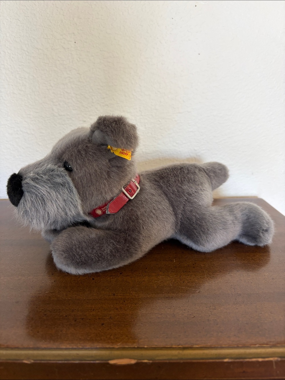 Steiff Schnauzer Grey Plush Dog Toy with Red AKC Collar